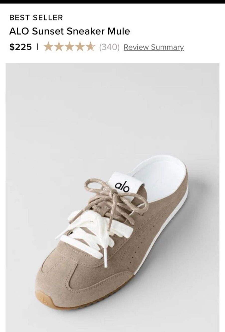 Alo Sunset Sneaker Mule Women's 10 Beige Tan White Lace Up Low Top Slip On Shoes
